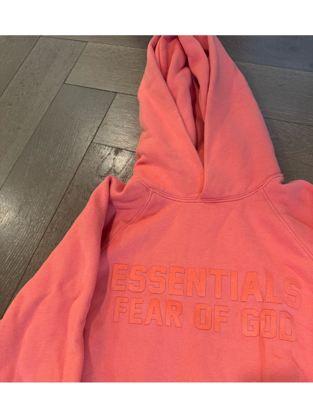Essentials Coral Pink Pullover Hoodie with Rubber Logo Patch